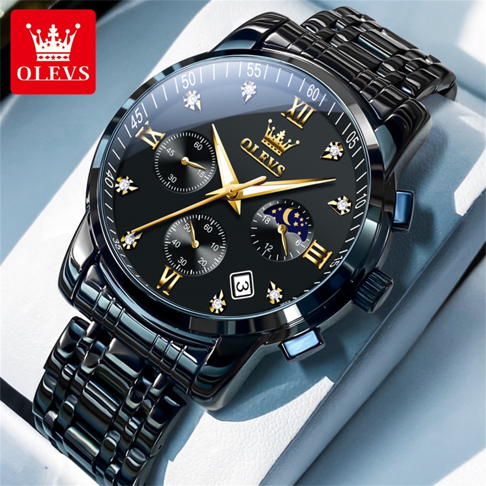 Luxury Zone - OLEVS Beliebte Herrenuhren aus Edelstahl, schwarz,